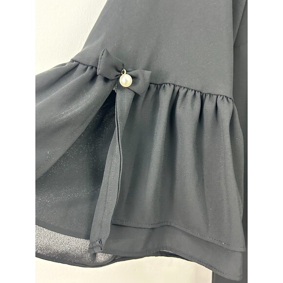 Elle Women Flared Tulip Pearl Sleeves Sz L Sheer Lightweight Flowy Blouse 1175T3 - Picture 7 of 10
